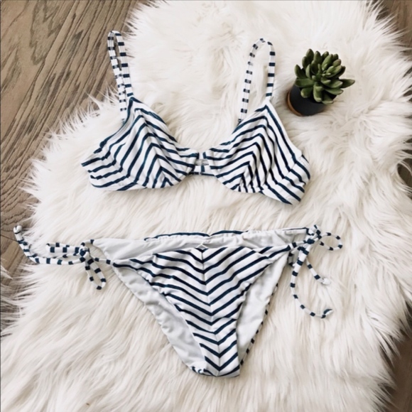 Splendid Swim Splendid White And Navy Blue Striped Bikini Set